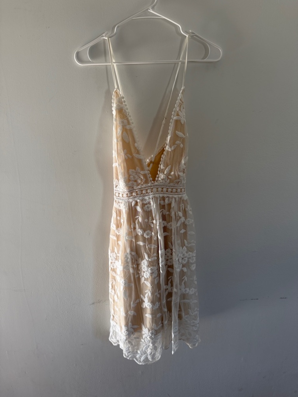 Cupshe White Floral Lace Mini Dress with Nude Lining